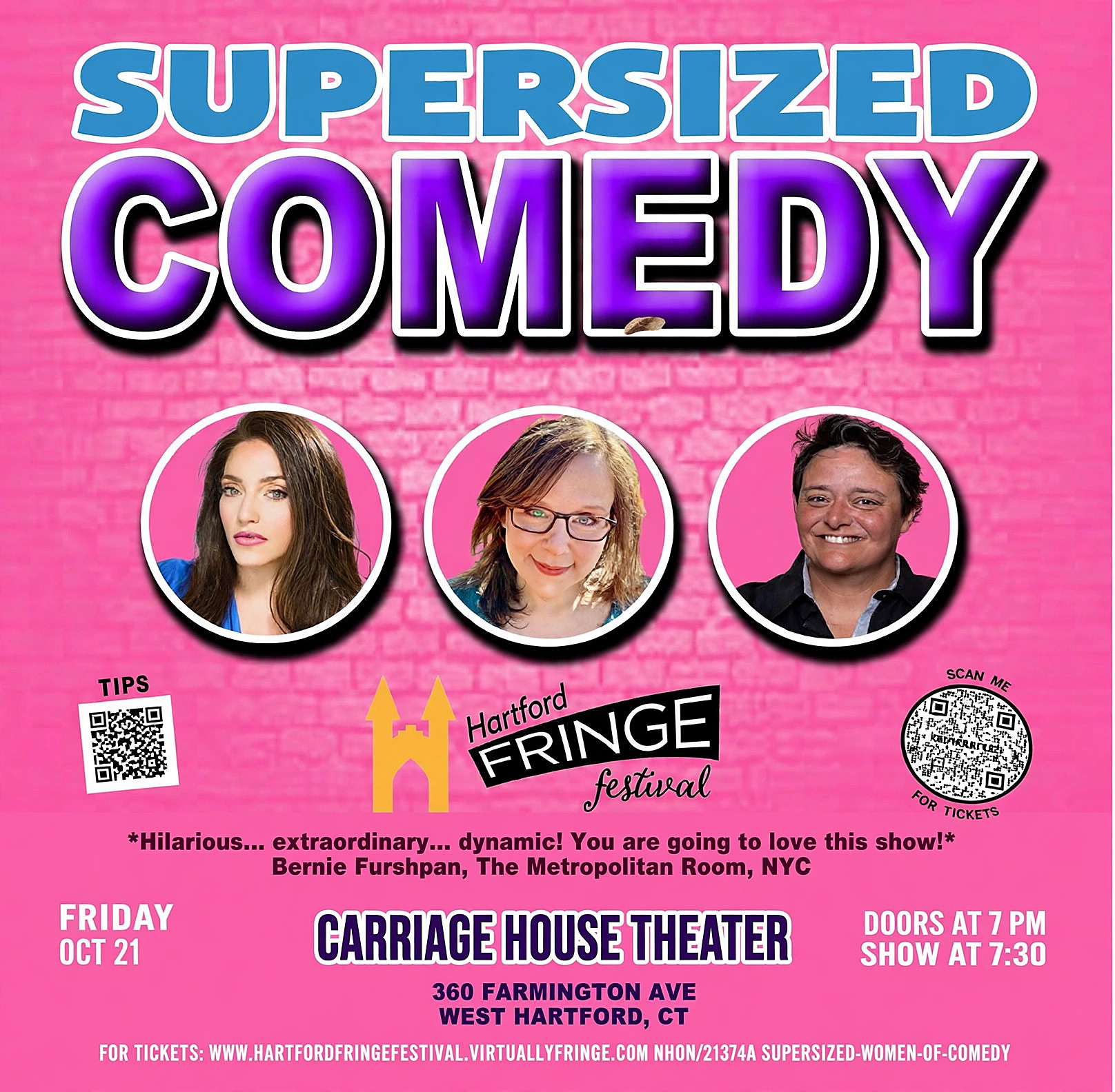 Supersized Comedy show flyer for the Carriage House Theater