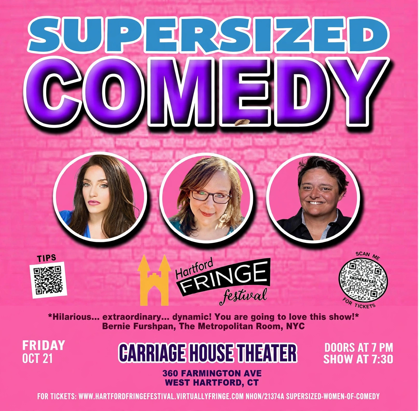 Supersized Comedy show flyer for the Carriage House Theater