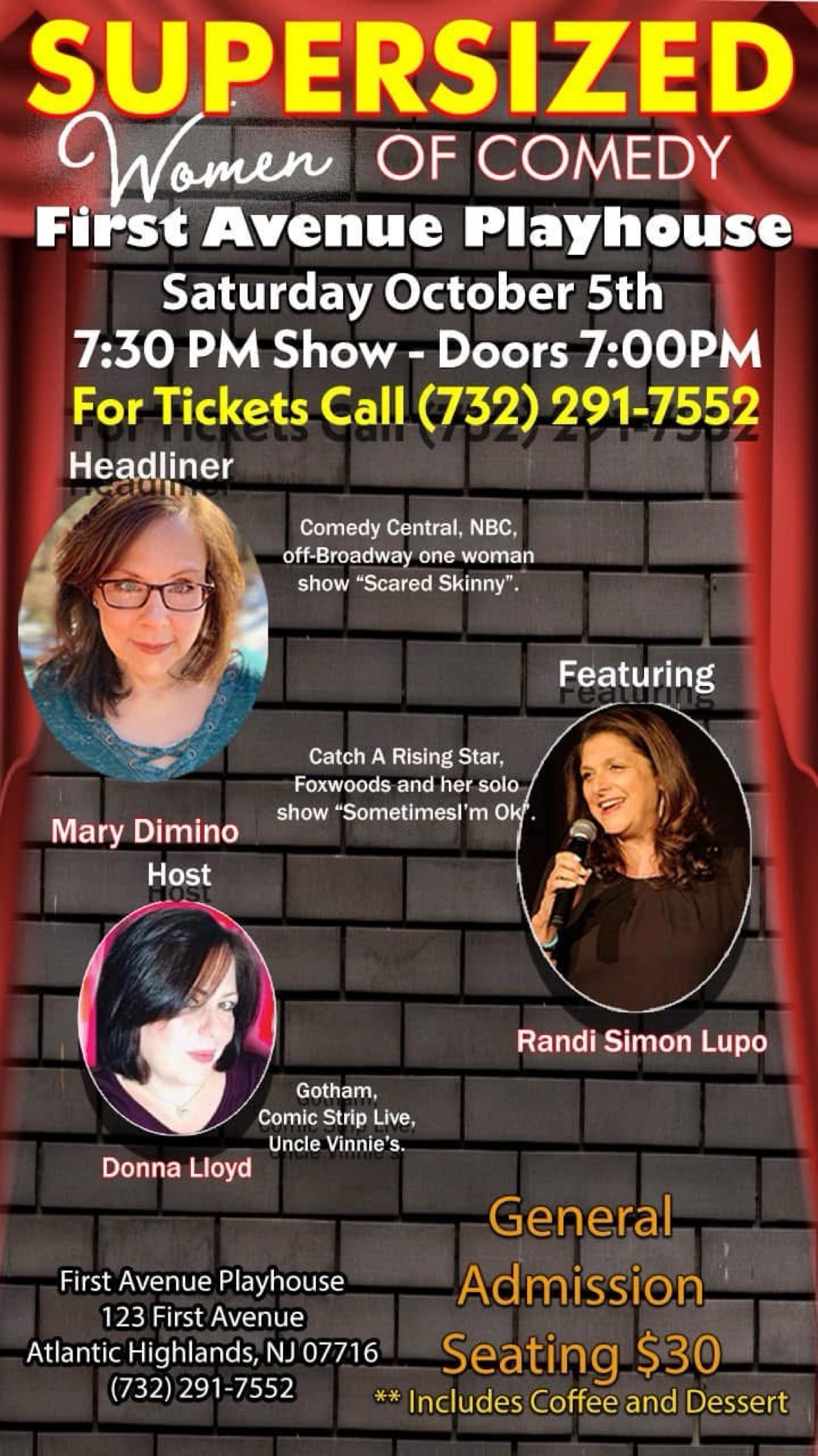 Supersized Women of Comedy October 5 show flyer for First Avenue Playhouse in Atlantic Highlands, New Jersey