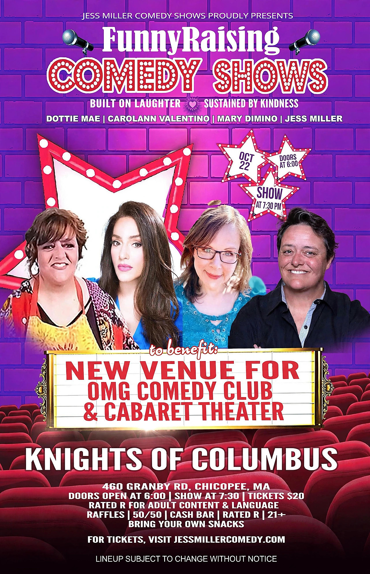 FunnyRaising Comedy Shows October 22 benefit flyer for the Knights of Columbus