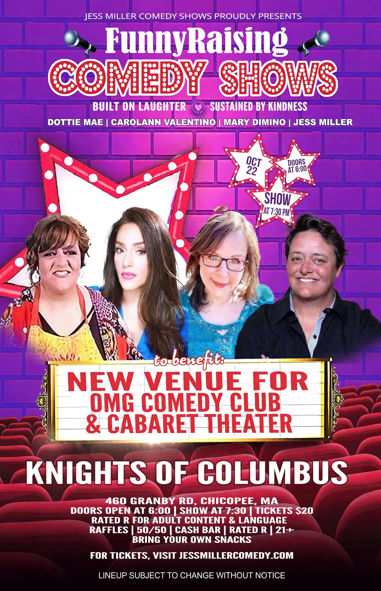FunnyRaising Comedy Shows October 22 benefit flyer for the Knights of Columbus