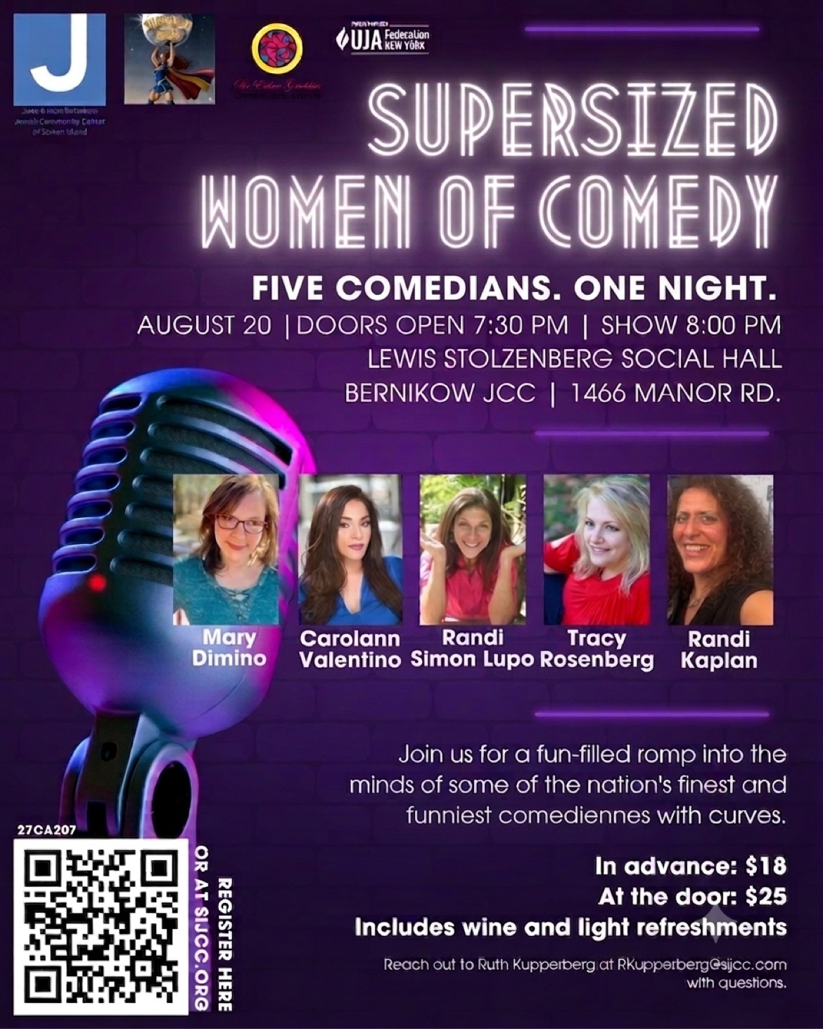 Supersized Women of Comedy August 20 show flyer for the Bernikow JCC
