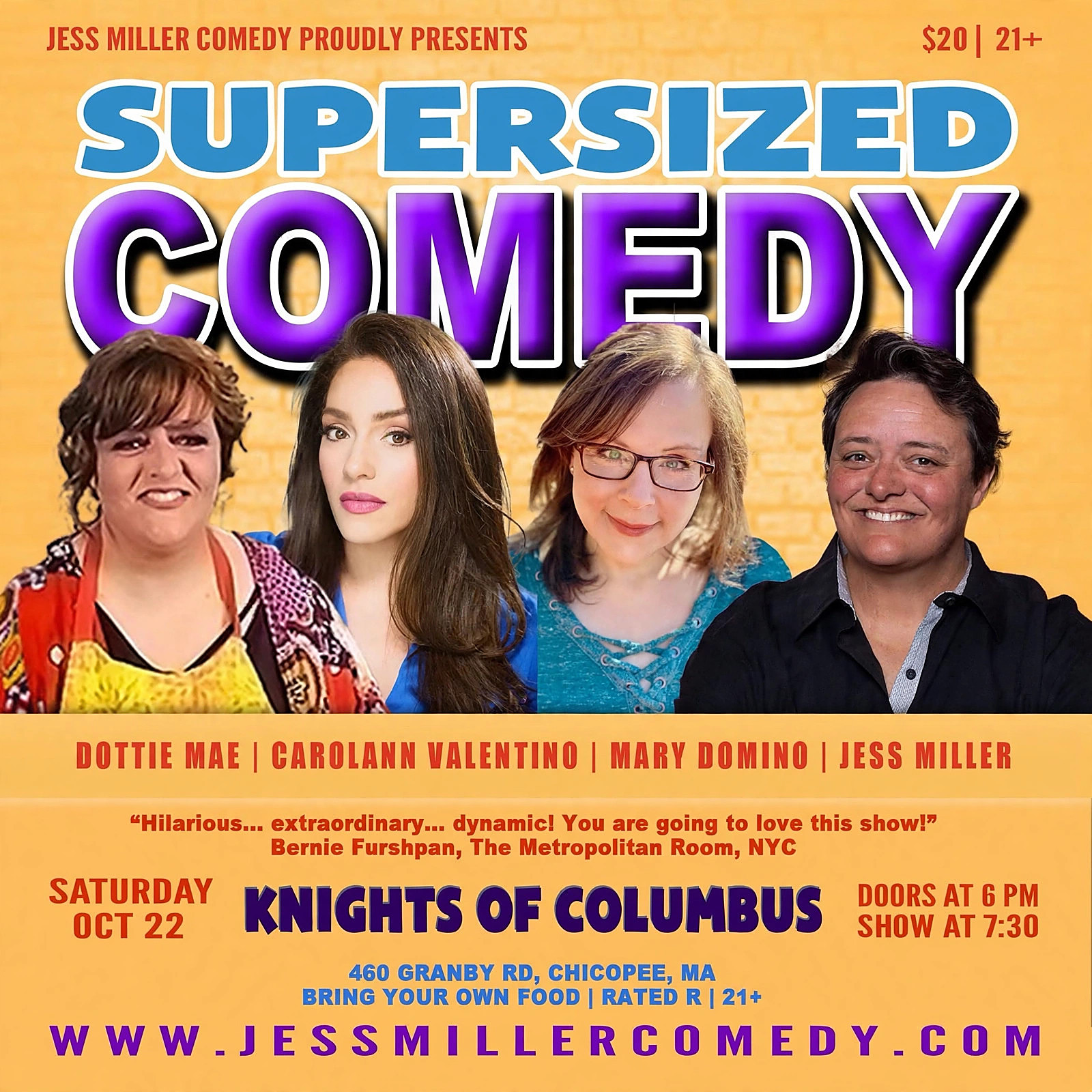 Supersized Comedy October 22 show flyer for the Knights of Columbus