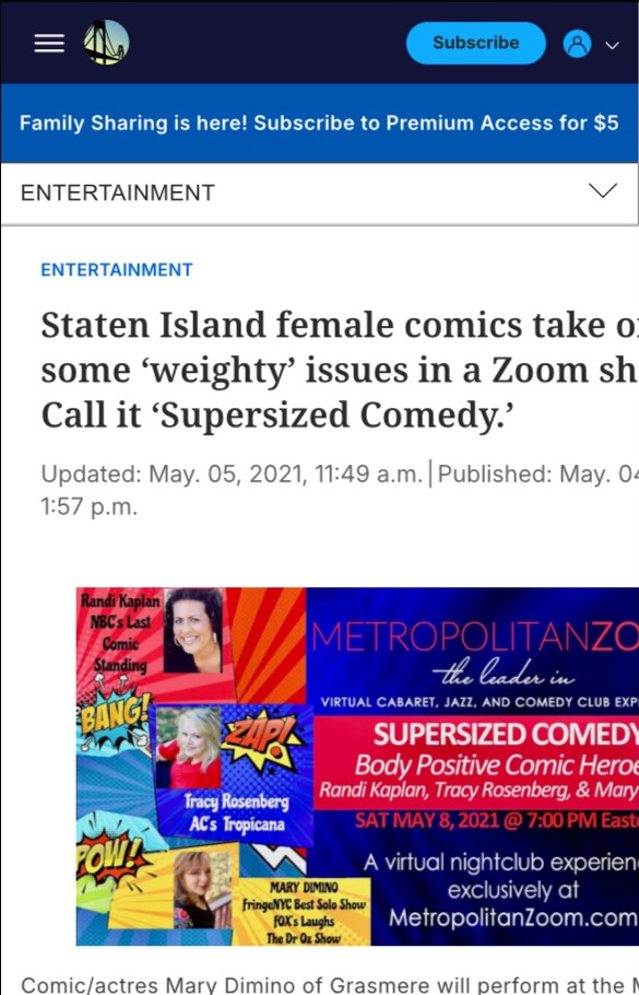Staten Island Advance feature about Supersized Comedy