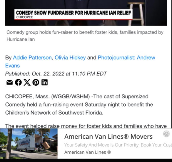 Western Mass News television coverage of a Supersized Comedy fundraiser